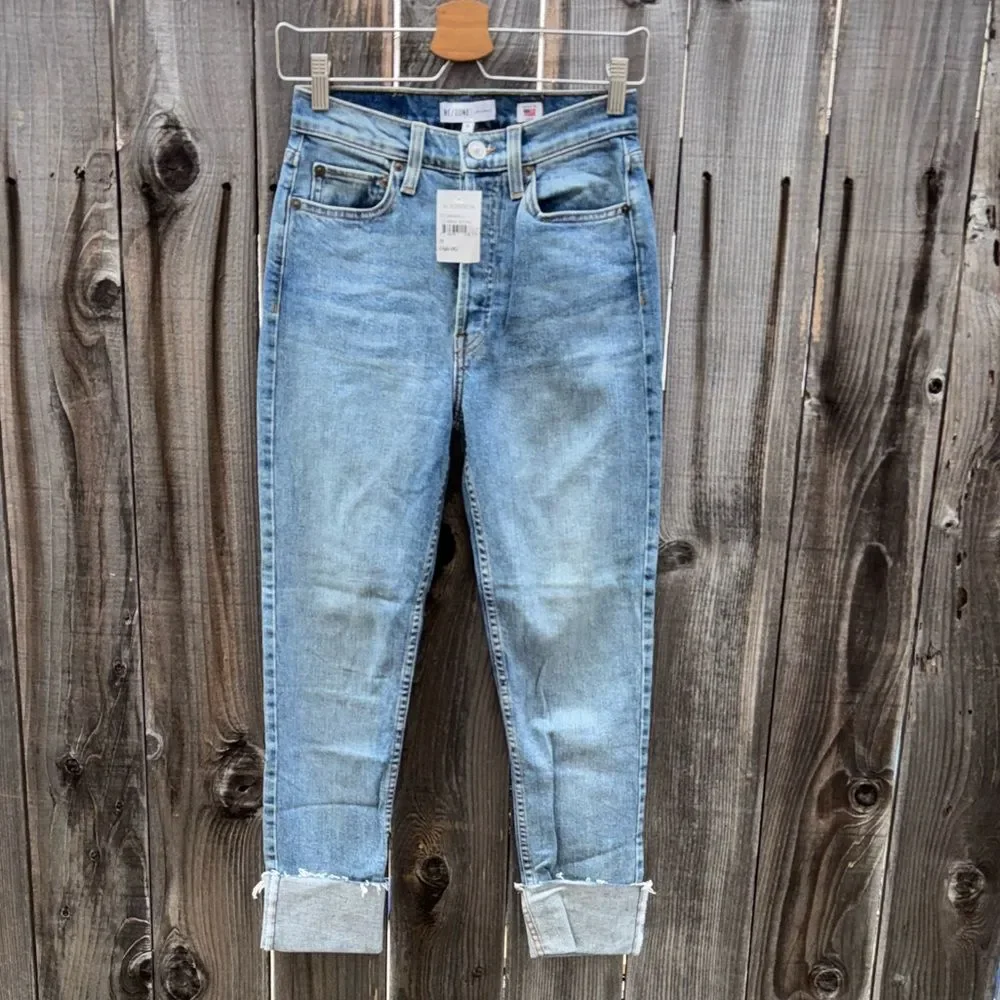 RE/Done High Rise Ankle Crop Stretch Jeans In Classic Stone Size 25